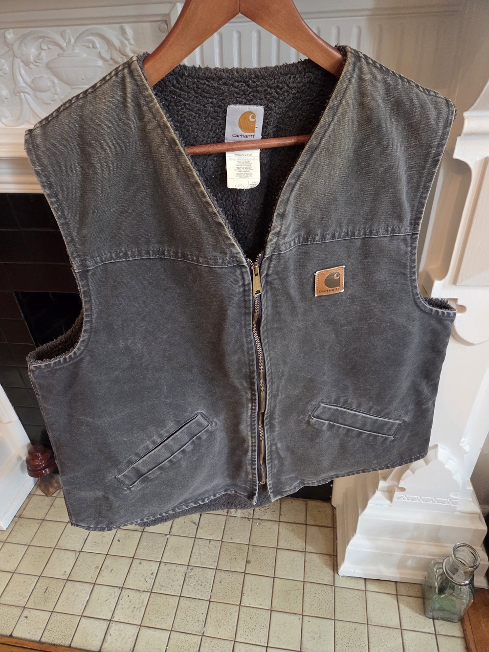 Vtg Carhartt Sherpa-Lined Duck Work Vest - XLT Petrol - Picture 8 of 10